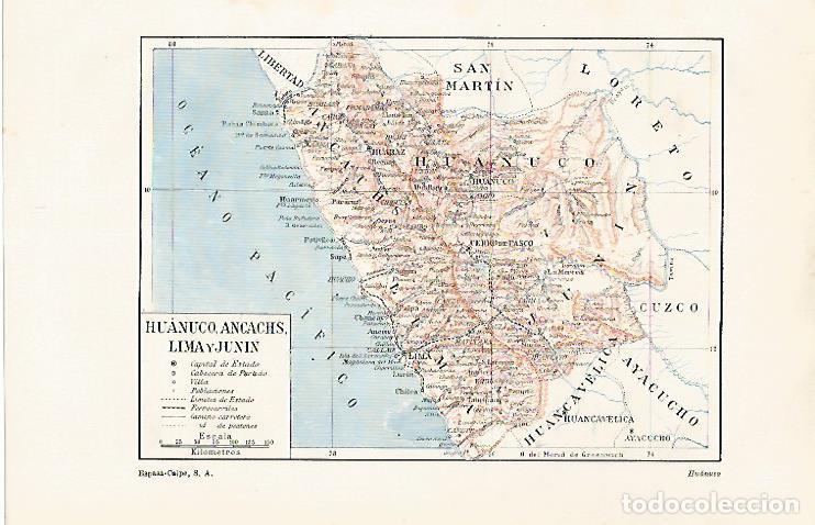 Otros art&iacute;culos de coleccionismo en papel: LAMINA ESPASA 30257: Mapa de Huanuco Ancachas Lima y Junin en Peru - Varios