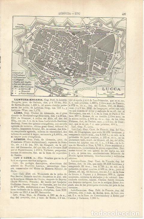 Otros art&iacute;culos de coleccionismo en papel: LAMINA ESPASA 37220: Plano de Lucca, Italia - Varios