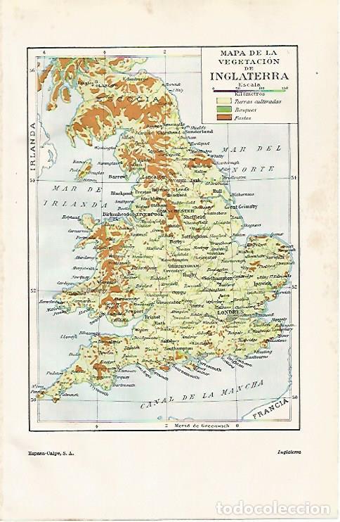 Otros art&iacute;culos de coleccionismo en papel: LAMINA ESPASA 30382: Mapa de la vegetacion de Inglaterra - Varios