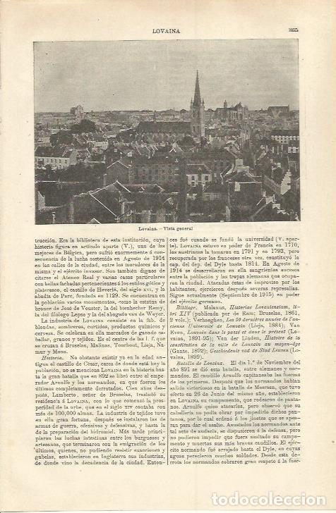 Otros art&iacute;culos de coleccionismo en papel: LAMINA ESPASA 37205: Vista general de Lovaina, Belgica - Varios