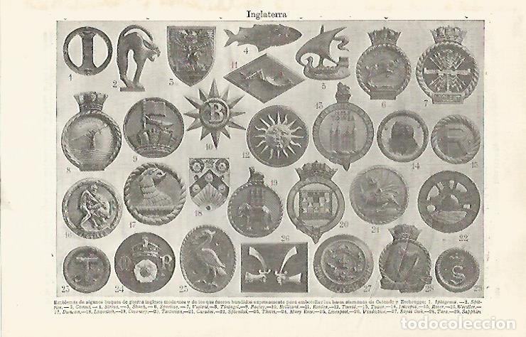 Otros art&iacute;culos de coleccionismo en papel: LAMINA ESPASA 30393: Emblemas de buques de Inglaterra - Varios