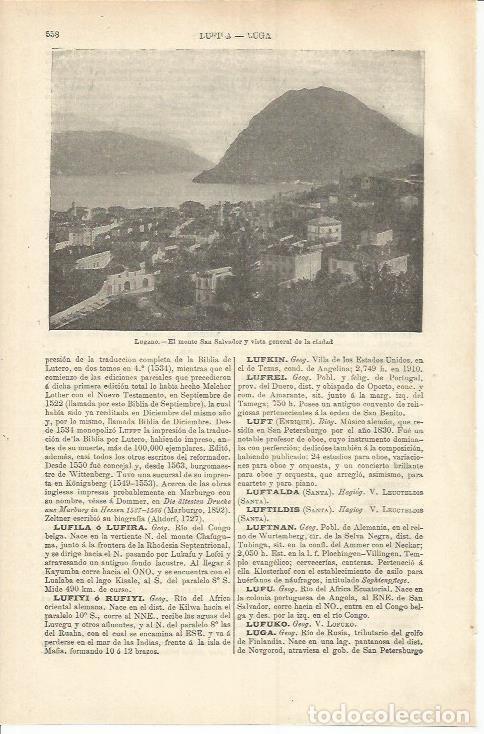 Otros art&iacute;culos de coleccionismo en papel: LAMINA ESPASA 37249: Monte San Salvador en Lugano - Varios