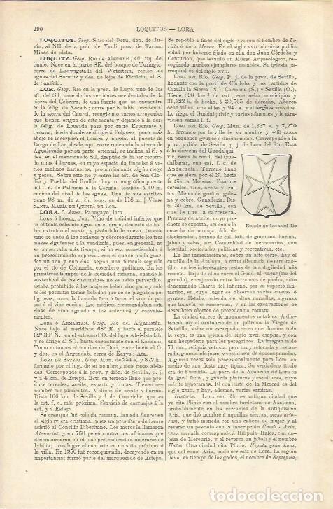 Otros art&iacute;culos de coleccionismo en papel: LAMINA ESPASA 37148: Escudo de Lora del Rio, Sevilla - Varios