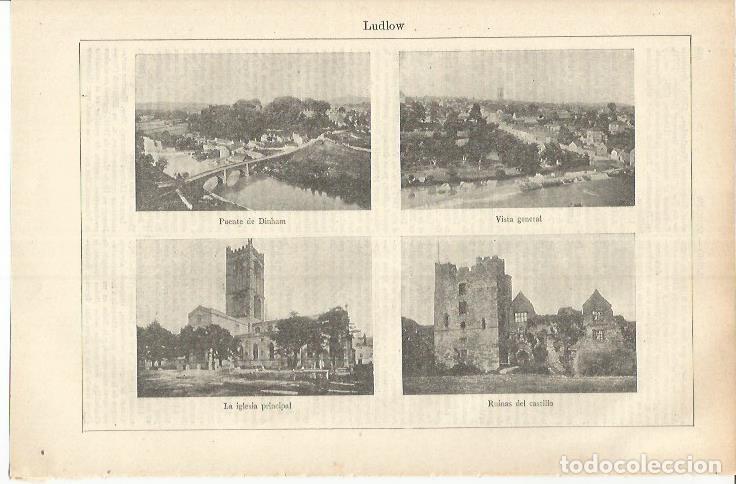 Otros art&iacute;culos de coleccionismo en papel: LAMINA ESPASA 37245: Castillo, iglesia, puente y vista de Ludlow, Inglaterra - Varios
