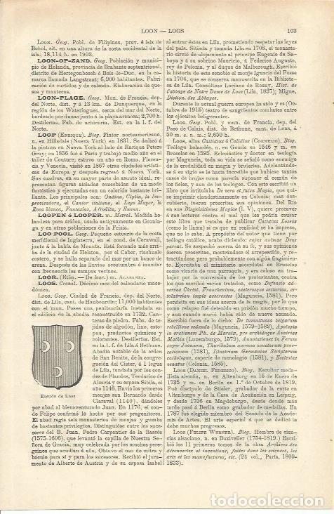 Otros art&iacute;culos de coleccionismo en papel: LAMINA ESPASA 37136: Escudo de Loos, Francia - Varios
