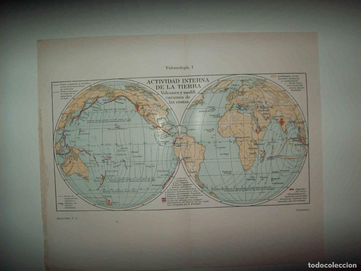 Otros art&iacute;culos de coleccionismo en papel: LAMINA ESPASA 30510: Mapa de la actividad interna de la tierra - Varios