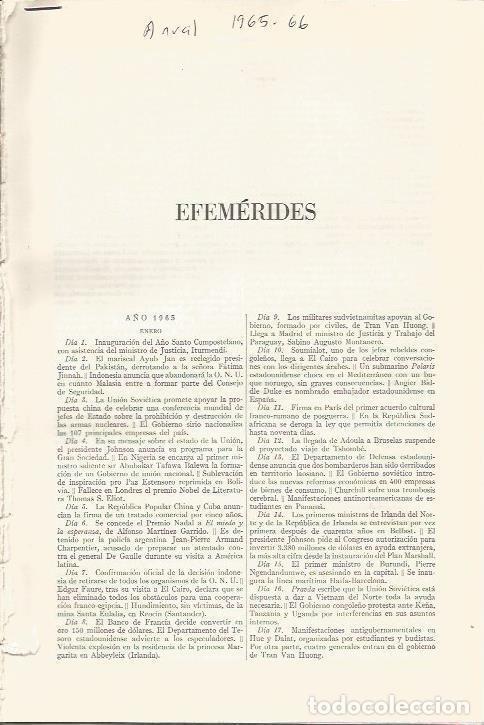 Otros art&iacute;culos de coleccionismo en papel: LAMINA ESPASA 36749: Efemerides a&ntilde;os 1965. Entrada completa - Varios