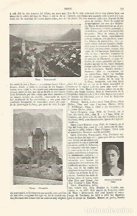 Otros art&iacute;culos de coleccionismo en papel: LAMINA ESPASA 30586: Castillo y vista de Thun Francia - Varios