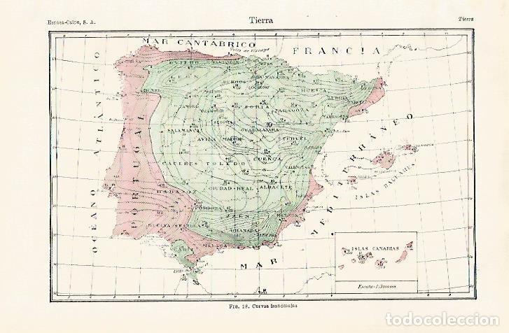 Otros art&iacute;culos de coleccionismo en papel: LAMINA ESPASA 30622: Mapa de Espa&ntilde;a de curvas isanomalas - Varios