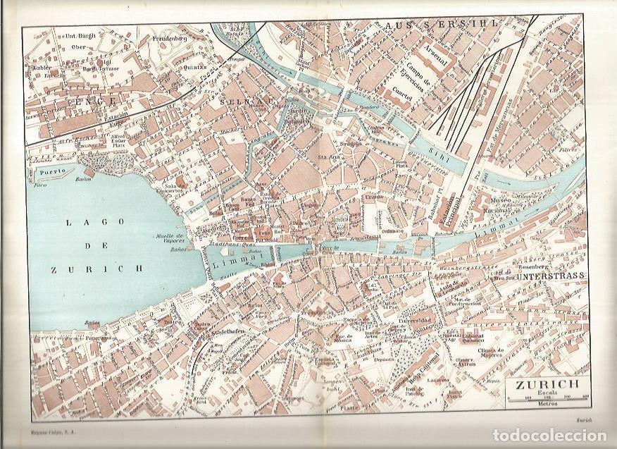 Otros art&iacute;culos de coleccionismo en papel: LAMINA ESPASA 37079: Plano de Zurich, Suiza - Varios