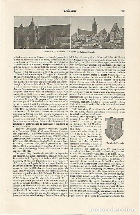 Otros art&iacute;culos de coleccionismo en papel: LAMINA ESPASA 20384: Catedral plaza y escudo de Treveris Alemania - Varios