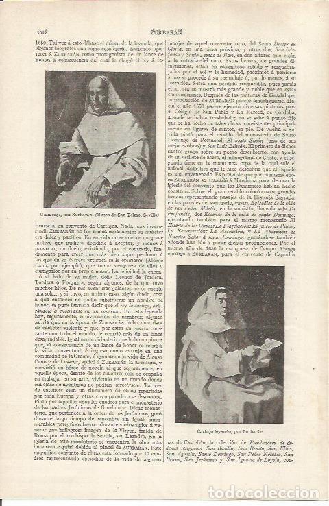 Otros art&iacute;culos de coleccionismo en papel: LAMINA ESPASA 37076: Un monje y Cartujo leyendo, por Zurbaran - Varios
