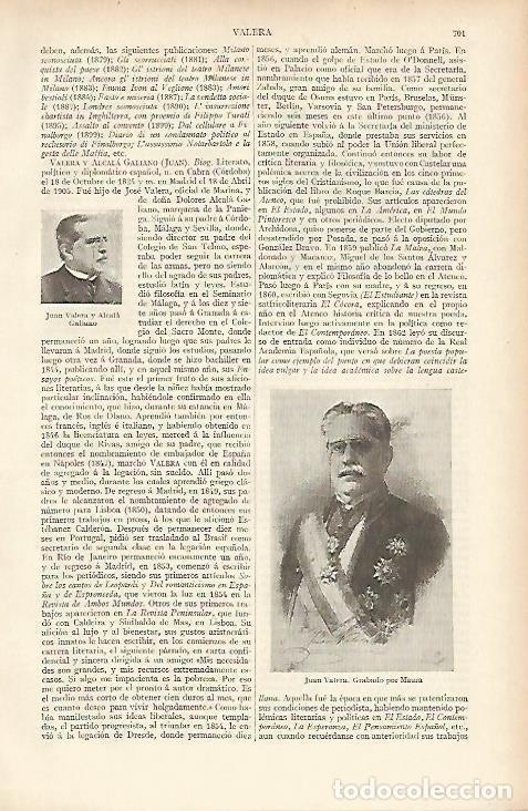 Otros art&iacute;culos de coleccionismo en papel: LAMINA ESPASA 4753: Juan Valera y Alcala Galiano - Varios Autores