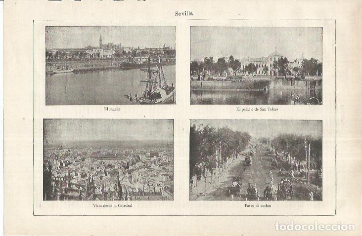 Otros art&iacute;culos de coleccionismo en papel: LAMINA ESPASA 37235: Muelle, Paseo de Coches y Palacio de San Telmo en Sevilla - Varios