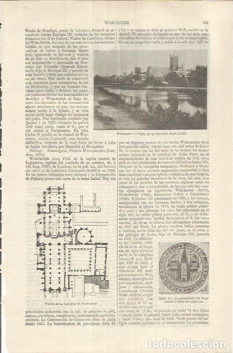 Otros art&iacute;culos de coleccionismo en papel: LAMINA ESPASA 36840: Catedral de Worcester, Inglaterra - Varios