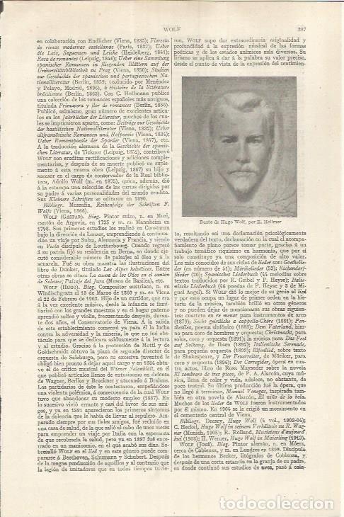 Otros art&iacute;culos de coleccionismo en papel: LAMINA ESPASA 36828: Busto de Hugo Wolf - Varios