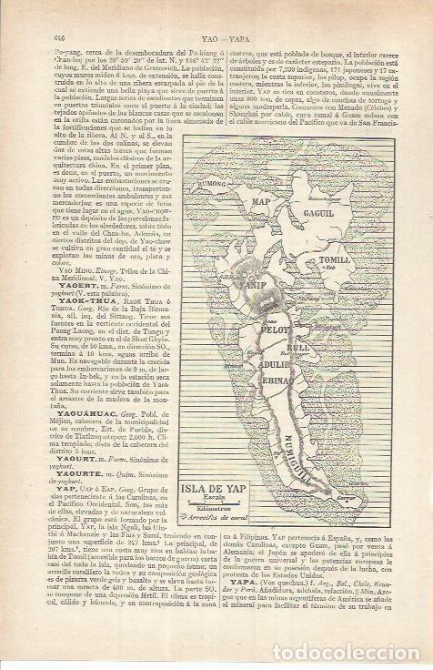 Otros art&iacute;culos de coleccionismo en papel: LAMINA ESPASA 36873: Mapa de la isla de Yap, Micronesia - Varios