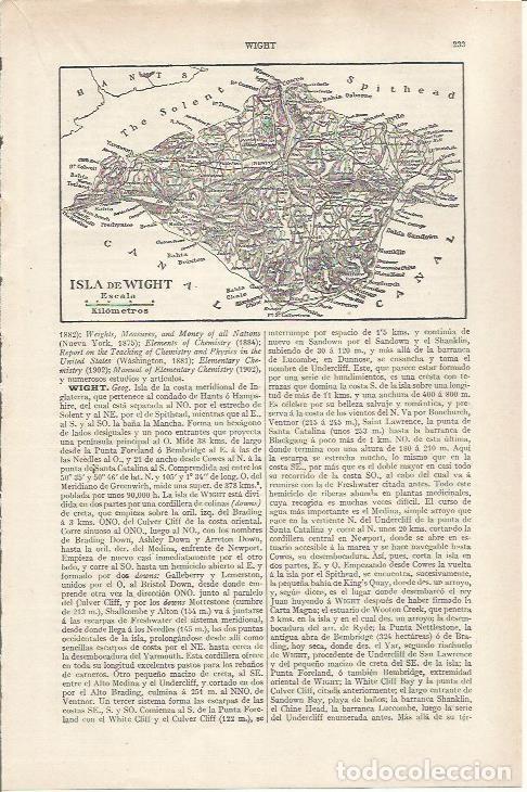 Otros art&iacute;culos de coleccionismo en papel: LAMINA ESPASA 36792: Mapa de la isla de Wight, Inglaterra - Varios