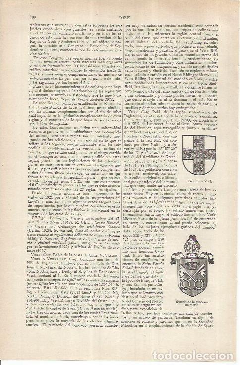 Otros art&iacute;culos de coleccionismo en papel: LAMINA ESPASA 36902: Escudos de York y de la diocesis de York - Varios
