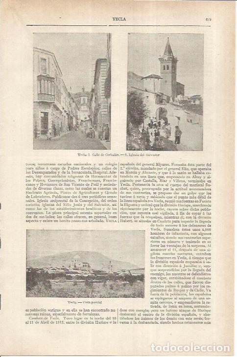 Otros art&iacute;culos de coleccionismo en papel: LAMINA ESPASA 36882: Calle de Corbalan, iglesia del Salvador y vista de Yecla, Murcia - Varios