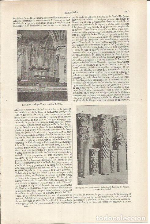 Otros art&iacute;culos de coleccionismo en papel: LAMINA ESPASA 36989: Organo del Pilar y columnas del Palacio de Justicia de Aragon, Zaragoza - Vario
