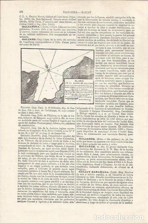 Otros art&iacute;culos de coleccionismo en papel: LAMINA ESPASA 37475: Plano de la bahia de Galiano - Varios
