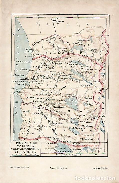 Otros art&iacute;culos de coleccionismo en papel: LAMINA ESPASA 4704: Mapa de la provincia de Valdivia y Villarrica Chile - Varios Autores