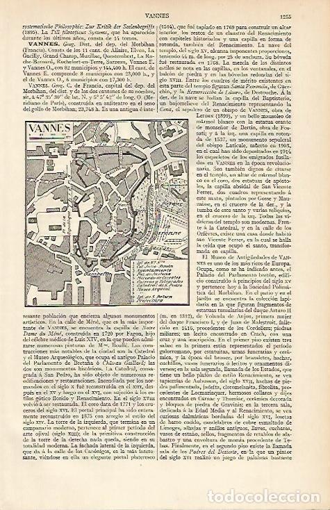 Otros art&iacute;culos de coleccionismo en papel: LAMINA ESPASA 4862: Plano de Vannes Francia - Varios Autores