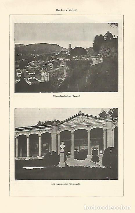 Otros art&iacute;culos de coleccionismo en papel: LAMINA ESPASA 30720: Termas y Manantiales de Baden- Baden Austria - Varios