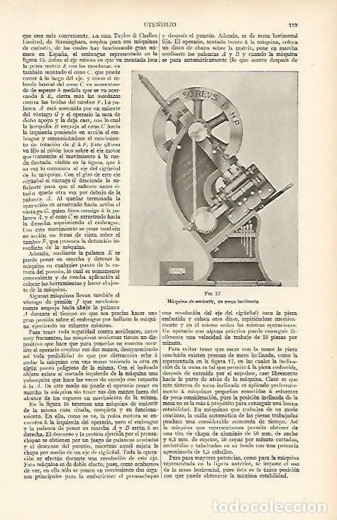 Otros art&iacute;culos de coleccionismo en papel: LAMINA ESPASA 4641: Maquina de embutir de mesa inclinada - Varios Autores