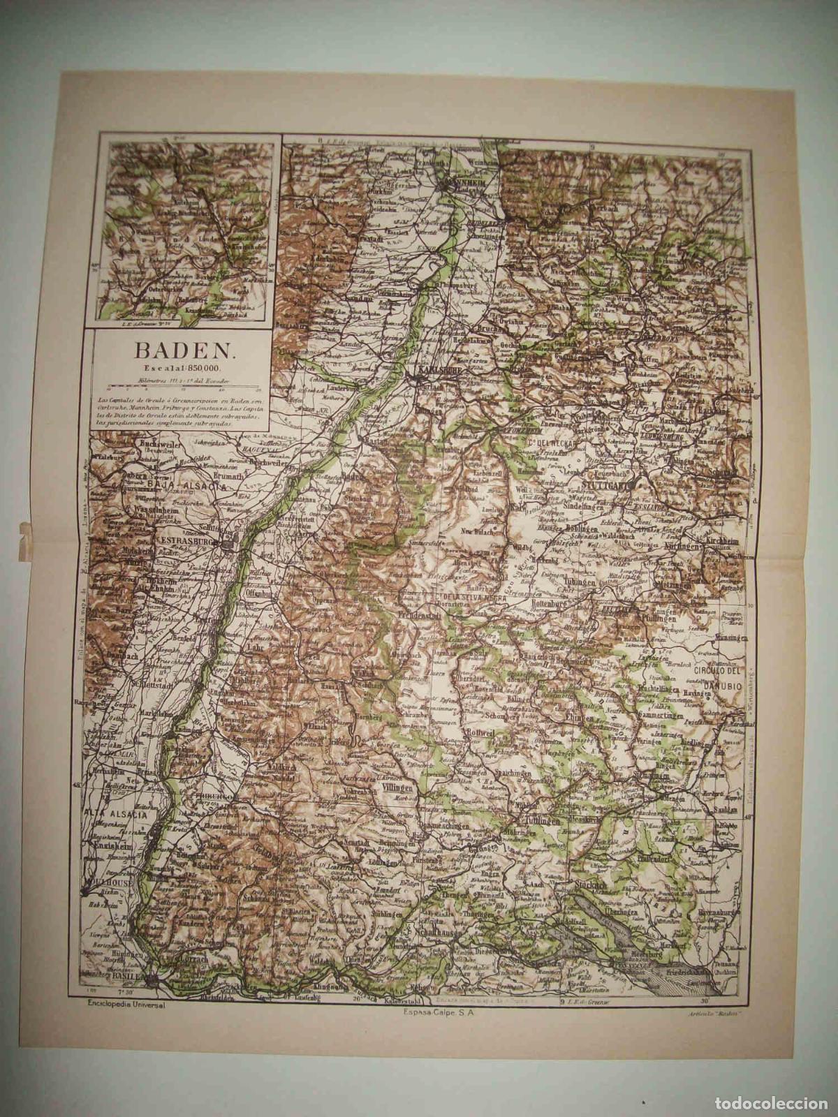 Otros art&iacute;culos de coleccionismo en papel: LAMINA ESPASA 30717: Mapa de Baden - Varios