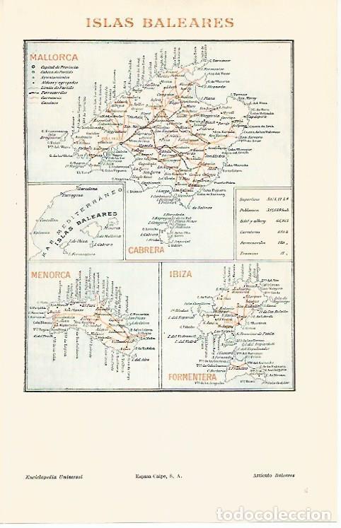 Otros art&iacute;culos de coleccionismo en papel: LAMINA ESPASA 30751: Mapa de las Islas Baleares - Varios