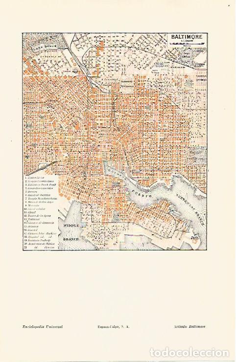 Otros art&iacute;culos de coleccionismo en papel: LAMINA ESPASA 30761: Plano de Baltimore Estados Unidos - Varios