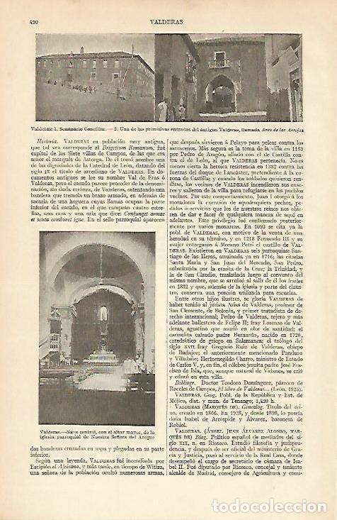 Otros art&iacute;culos de coleccionismo en papel: LAMINA ESPASA 4693: Vistas de Valderas Leon - Varios Autores