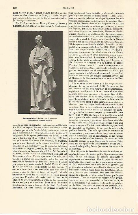 Otros art&iacute;culos de coleccionismo en papel: LAMINA ESPASA 30755: Estatua de Balmes por J. Alcoverro - Varios