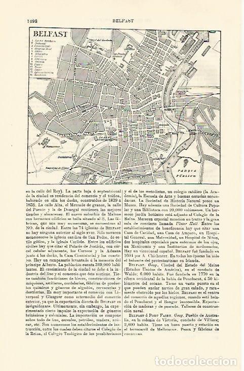 Otros art&iacute;culos de coleccionismo en papel: LAMINA ESPASA 30936: Plano de Belfast Irlanda - Varios
