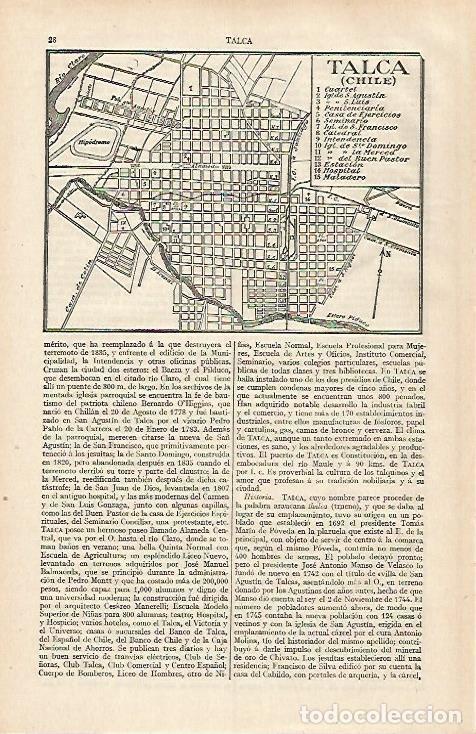 Otros art&iacute;culos de coleccionismo en papel: LAMINA ESPASA 31118: Plano de Talca Chile - Varios