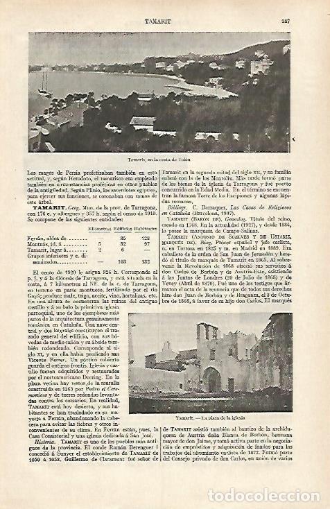 Otros art&iacute;culos de coleccionismo en papel: LAMINA ESPASA 31147: Vista de Tamaaris e iglesia de Tamarit - Varios
