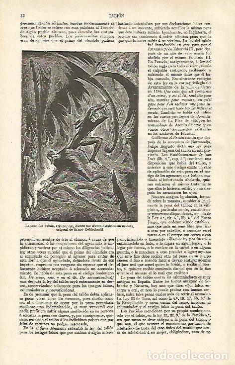 Otros art&iacute;culos de coleccionismo en papel: LAMINA ESPASA 31120: La pena del talion grabado de B. Goldschmitt - Varios