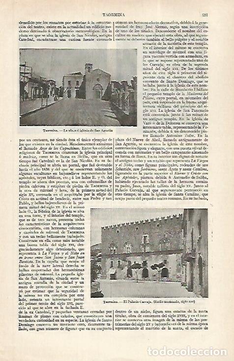 Otros art&iacute;culos de coleccionismo en papel: LAMINA ESPASA 31192: Plaza y Palacio Carvaja en Taormina Italia - Varios