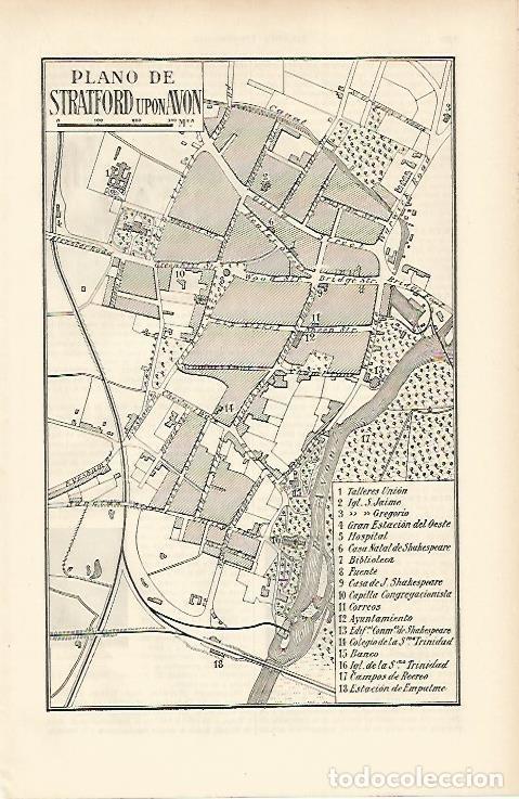 Otros art&iacute;culos de coleccionismo en papel: LAMINA ESPASA 7344: Plano de Stratford upon Avon Inglaterra - Varios