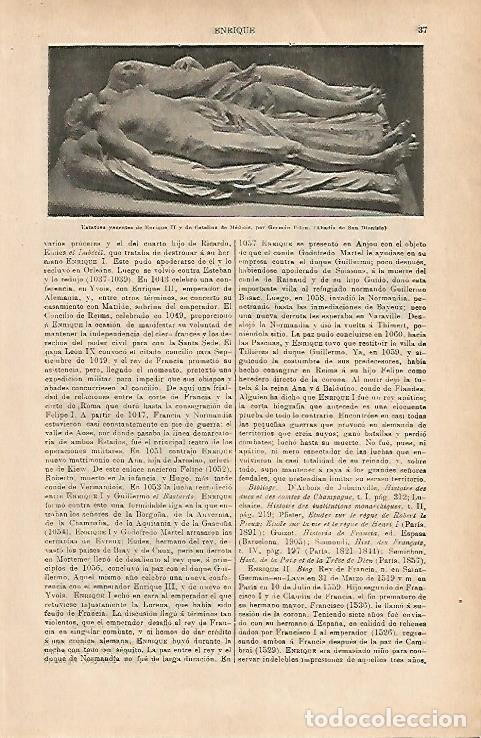 Otros art&iacute;culos de coleccionismo en papel: LAMINA ESPASA 18775: Estatua de Enrique II y Catalina de Medicis - Varios