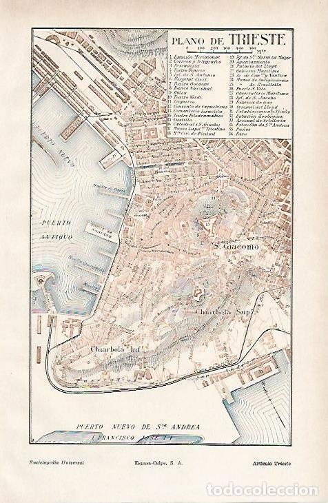 Otros art&iacute;culos de coleccionismo en papel: LAMINA ESPASA 865: Plano de Trieste Italia - Varios Autores