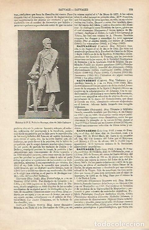 Otros art&iacute;culos de coleccionismo en papel: LAMINA ESPASA 12415: Estatua de Sauvage por Lafrance - Varios