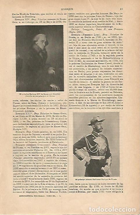 Otros art&iacute;culos de coleccionismo en papel: LAMINA ESPASA 18769: Enrique XIV de Reuss y el principe Alberto de Prusia - Varios