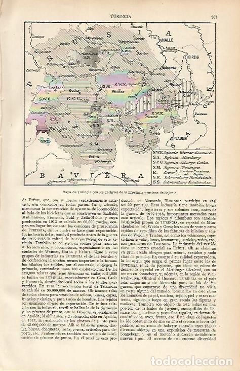 Otros art&iacute;culos de coleccionismo en papel: LAMINA ESPASA 12004: Mapa de Turingia Italia - Varios