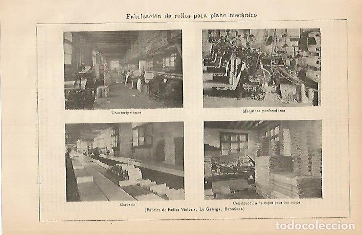 Otros art&iacute;culos de coleccionismo en papel: LAMINA DE ESPASA 399: Fabricacion de rollos para piano mecanico - Varios autores