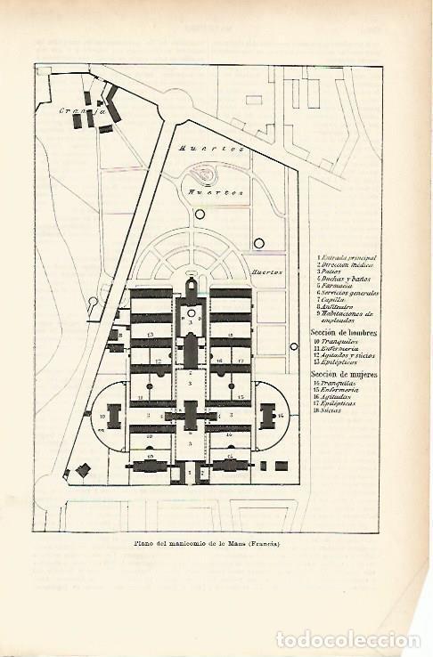 Otros art&iacute;culos de coleccionismo en papel: LAMINA ESPASA 3962: Plano del manicomio de Les Mans Francia - Varios Autores