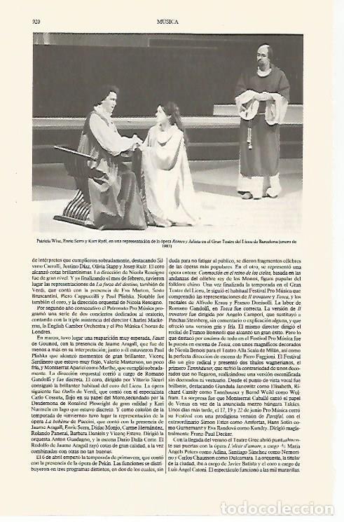 Otros art&iacute;culos de coleccionismo en papel: LAMINA ESPASA 31276: Escena de la opera Romeo y Julieta en el Liceu - Varios