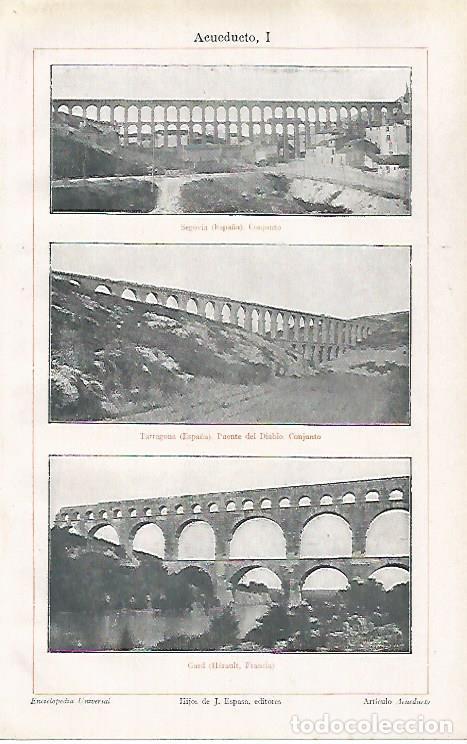 Otros art&iacute;culos de coleccionismo en papel: LAMINA ESPASA 31378: Acueducto de Segovia de Tarragona y de Gard - Varios